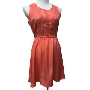 Eunishop Dress Womens Medium A Line Orange Sheer Back